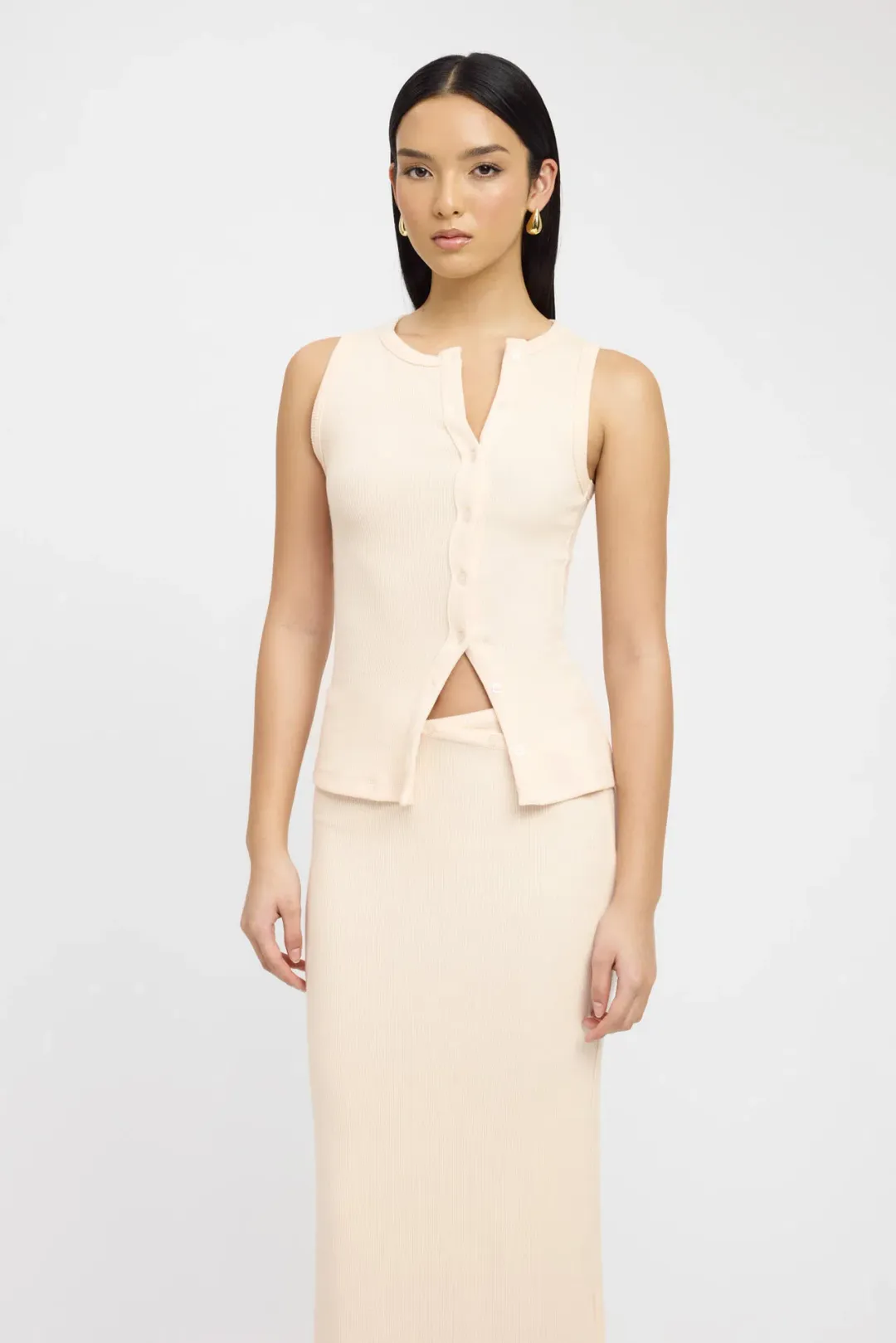 Kookai Bec Button Tank Size 36 and Carter Maxi Skirt Size 34 Set Butter Cream for rent on The Volte - main image