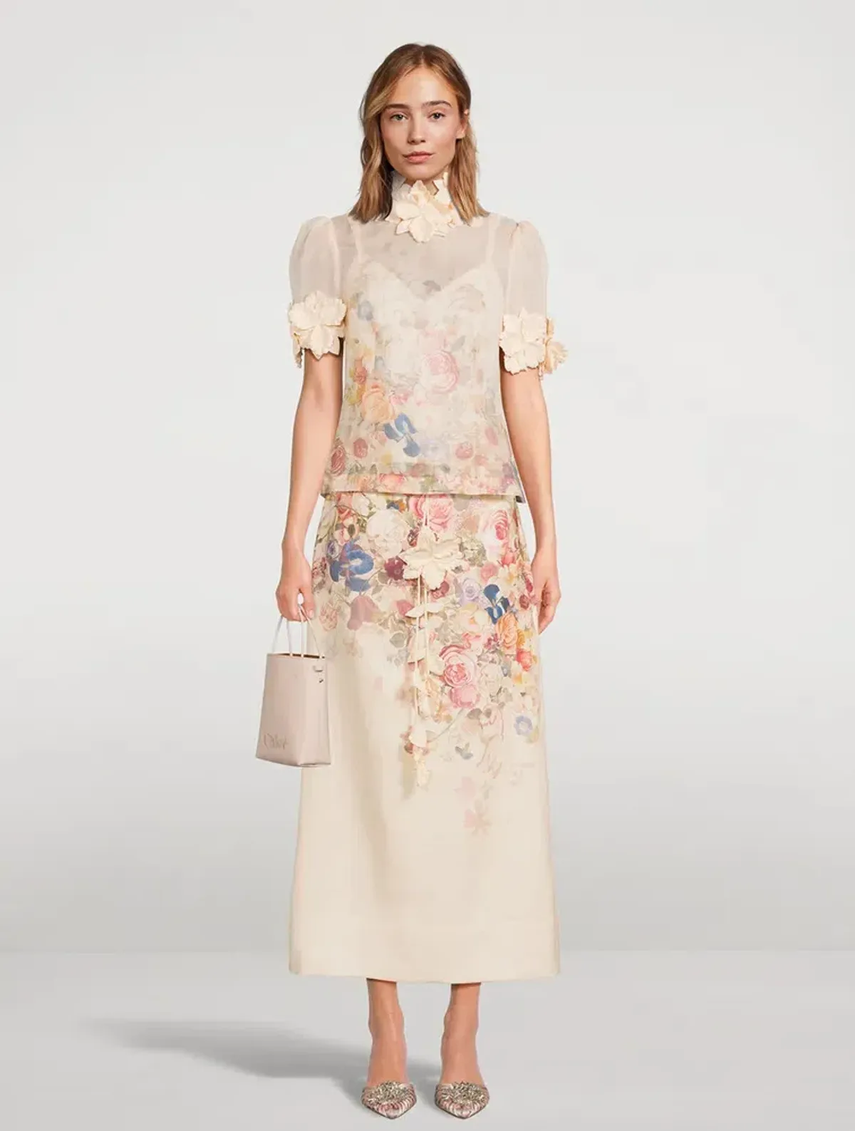 Zimmermann Luminosity Liftoff Flower Top & Midi Skirt Set Morisot Cream Print Size 1 / AU 10 for rent on The Volte - main image