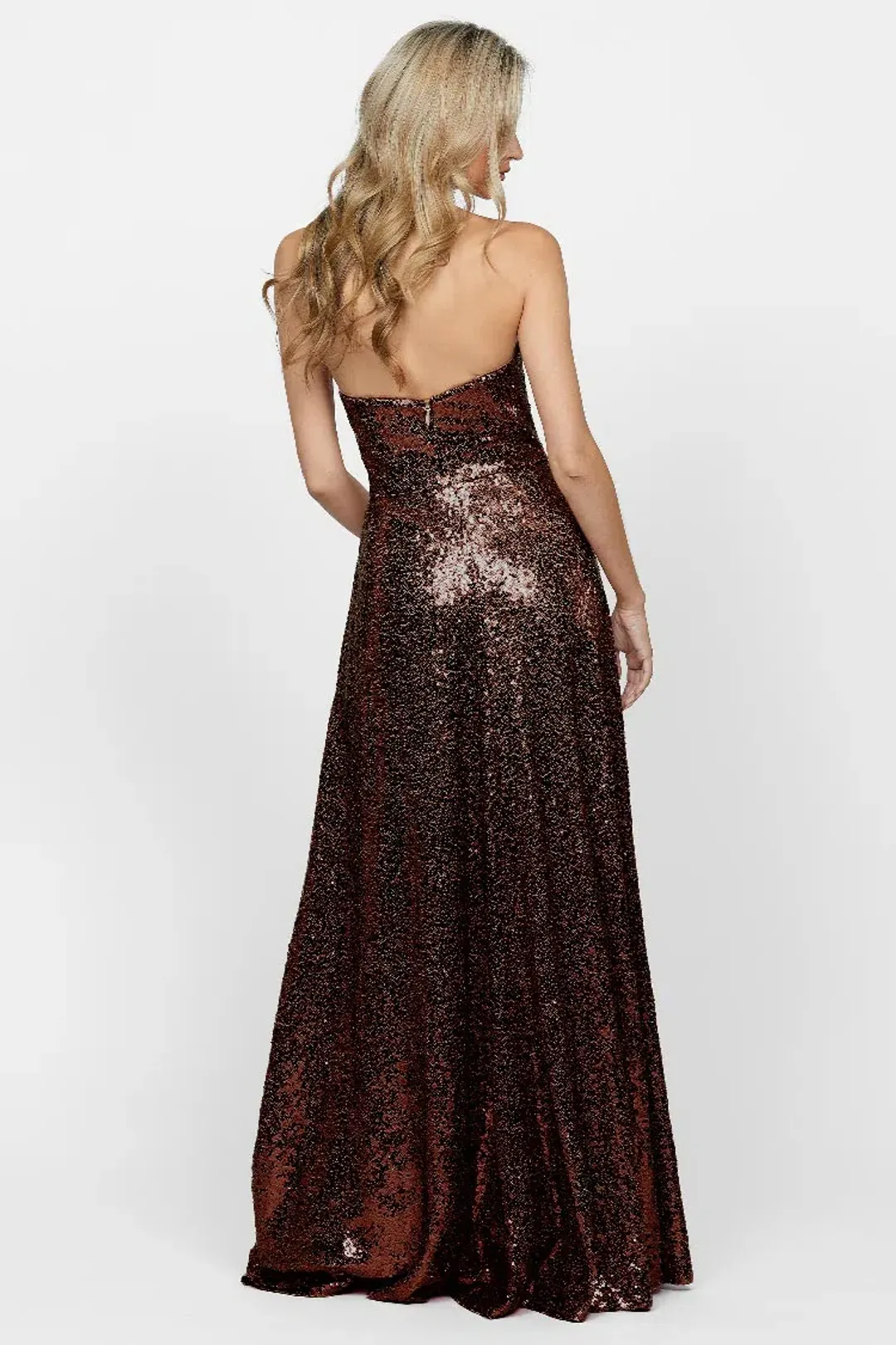  Bariano Miya Strapless Flowy A-line Dress Chocolate Size 10 for rent on The Volte - main image