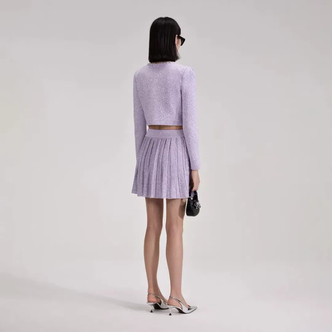 Self Portrait Lilac Skirt And Cardigan Set Mini Purple Size AU 8 for rent on The Volte - main image