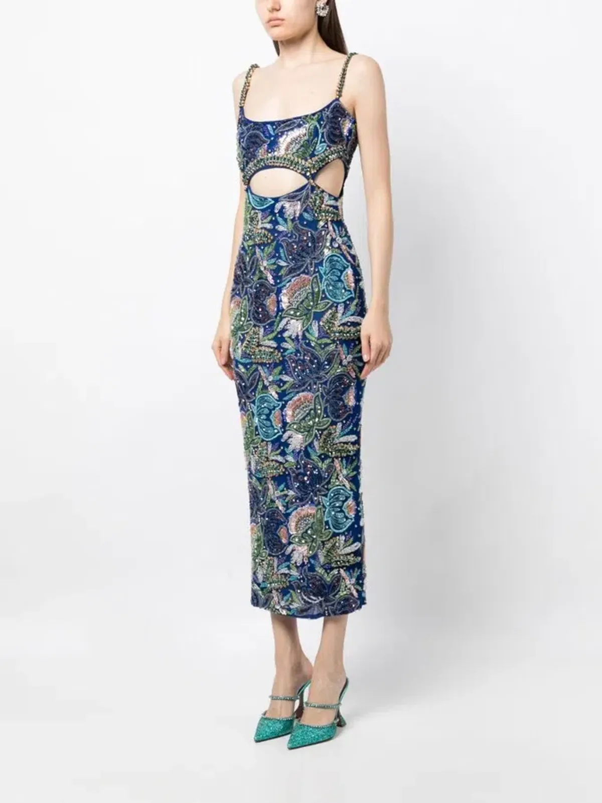 Rachel Gilbert Piper Beaded Midi Dress Ocean Blue Size AU 8 for rent on The Volte - main image