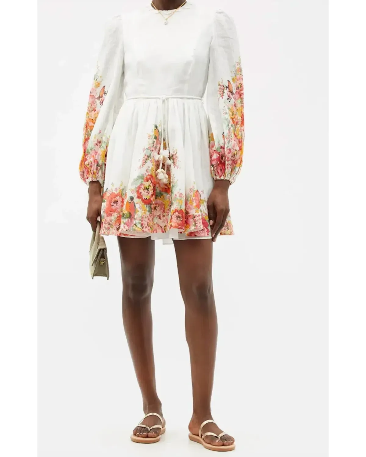 Zimmermann Mae Embellished Linen Mini Dress Floral Print Size AU 8  for rent on The Volte - main image
