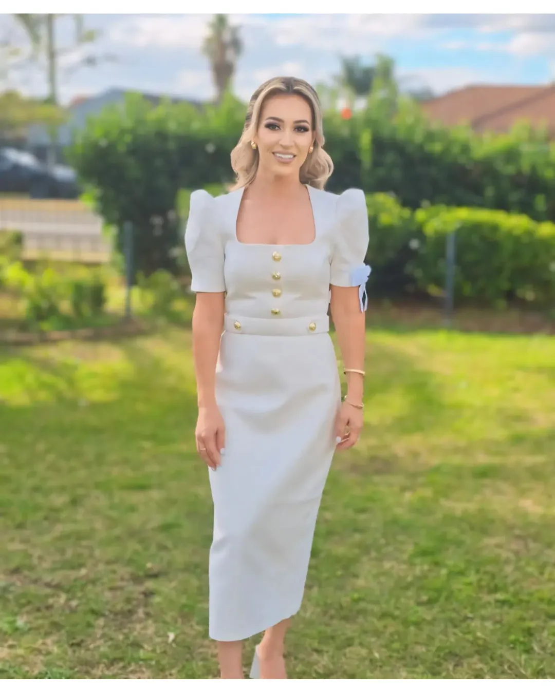 Rebecca Vallance Clarisse Midi Dress in Ivory Size AU 8 for rent on The Volte - main image