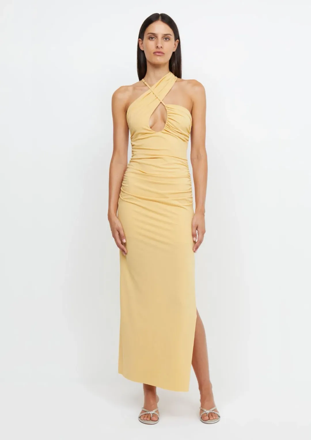 Bec & Bridge Montana Cross Over Midi Dress Straw Yellow Size 6 for rent on The Volte - main image