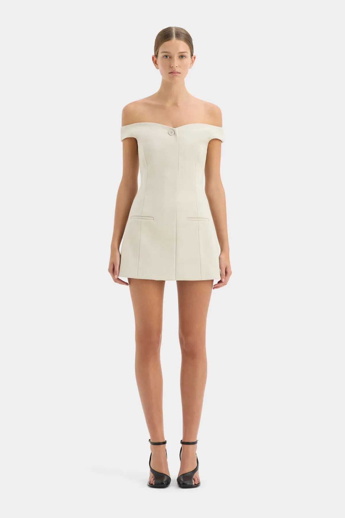 Sir the Label Sandrine Off Shoulder Mini Dress Ecru Size 1/Au 8 for rent on The Volte - main image