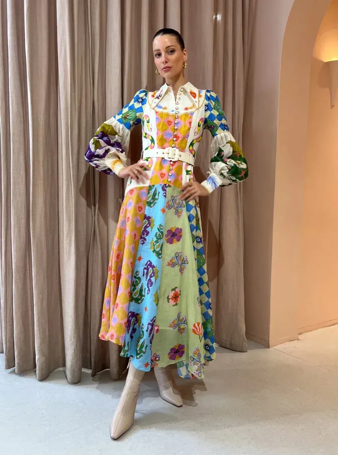 Alemais Lou Balloon Sleeve Shirtdress Multi Size 8 for rent on The Volte - main image