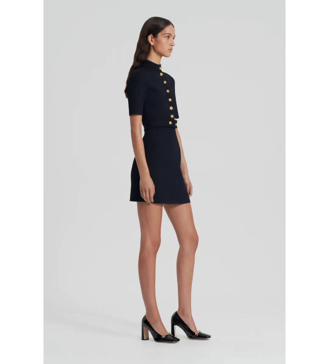 Scanlan Theodore Crepe Knit Mini Button Dress Black Size 8/S for rent on The Volte - main image