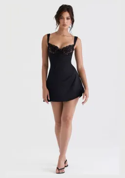 House of CB Adriana Satin and Lace Mini Dress Black Size M / AU 10  for rent on The Volte - image 2