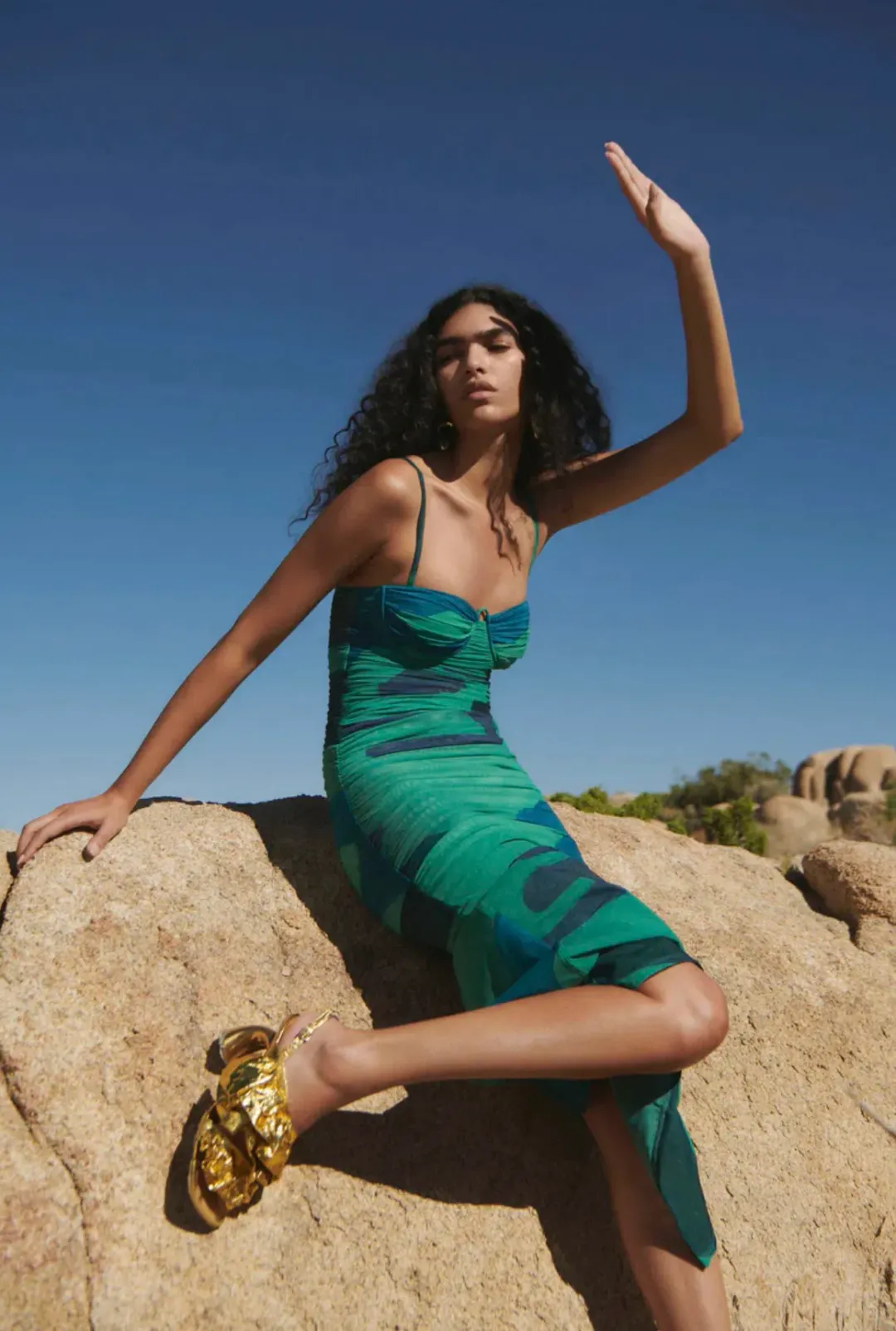 Sir the Label Frankie Gathered Midi Dress Blue/Green Size 0 (AU 6) for rent on The Volte - main image