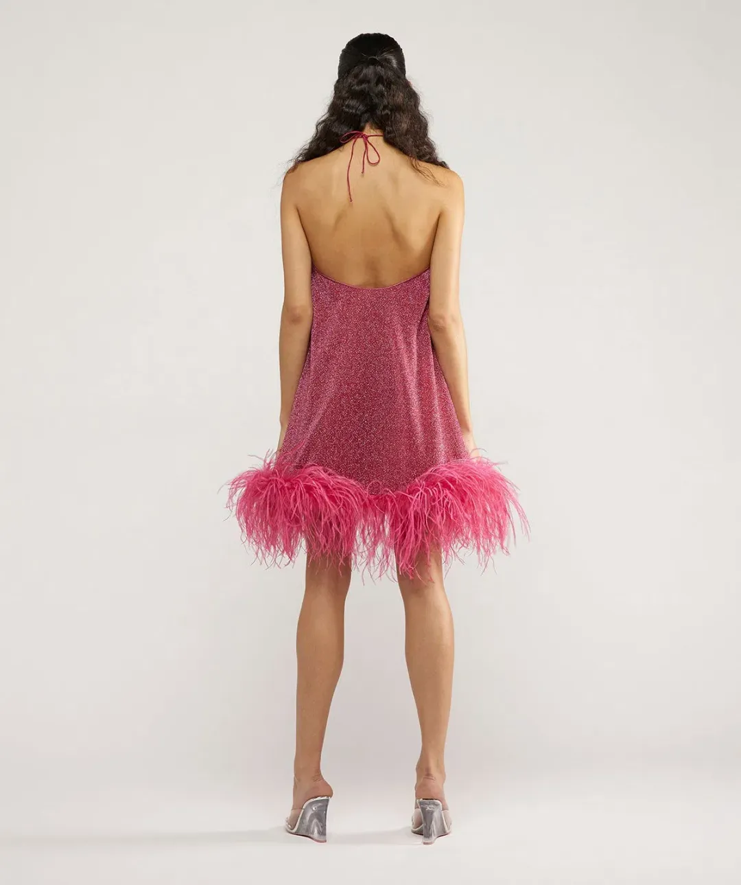 Oseree Lumière Plumage Necklace Short Dress in Raspberry Size S/M for rent on The Volte - main image