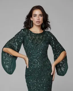 Primavera Couture 9713 Sheer Back Sequin Evening Dress Forest Green Size 12 for rent on The Volte - image 2