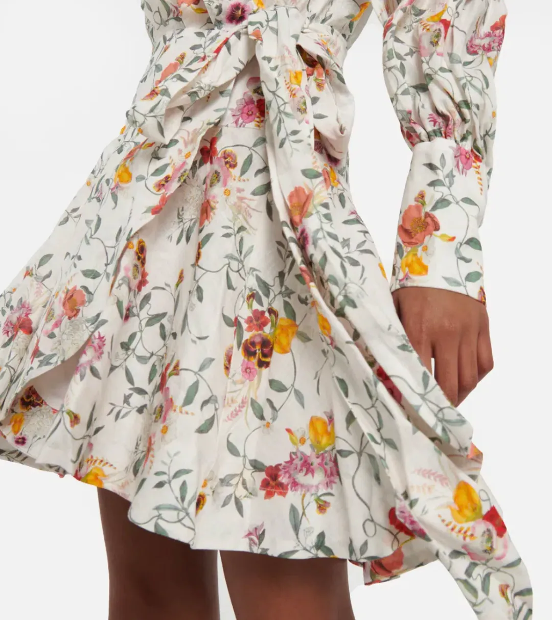 Zimmerman Pleated Linen Mini Wrap Dress Floral Print Size 1 / AU 10 for rent on The Volte - main image