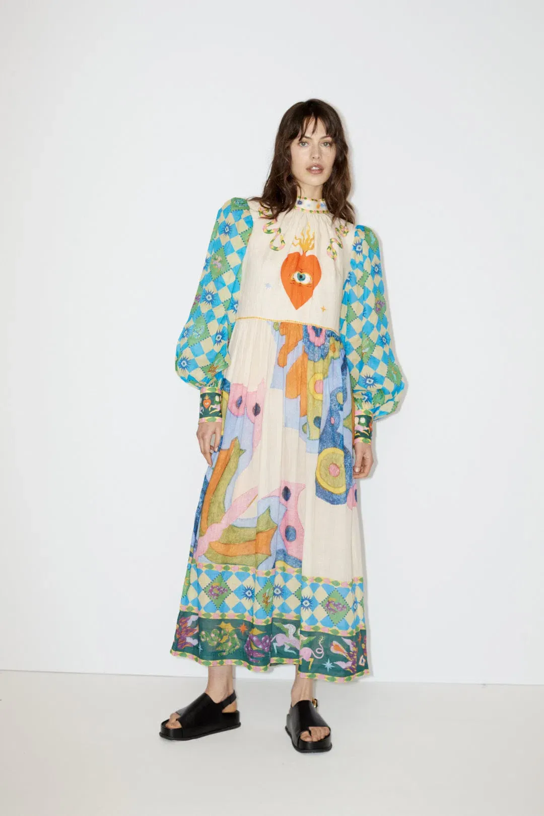 Alemais Lou Balloon Sleeve Midi Dress Multi Size AU 14 for rent on The Volte - main image