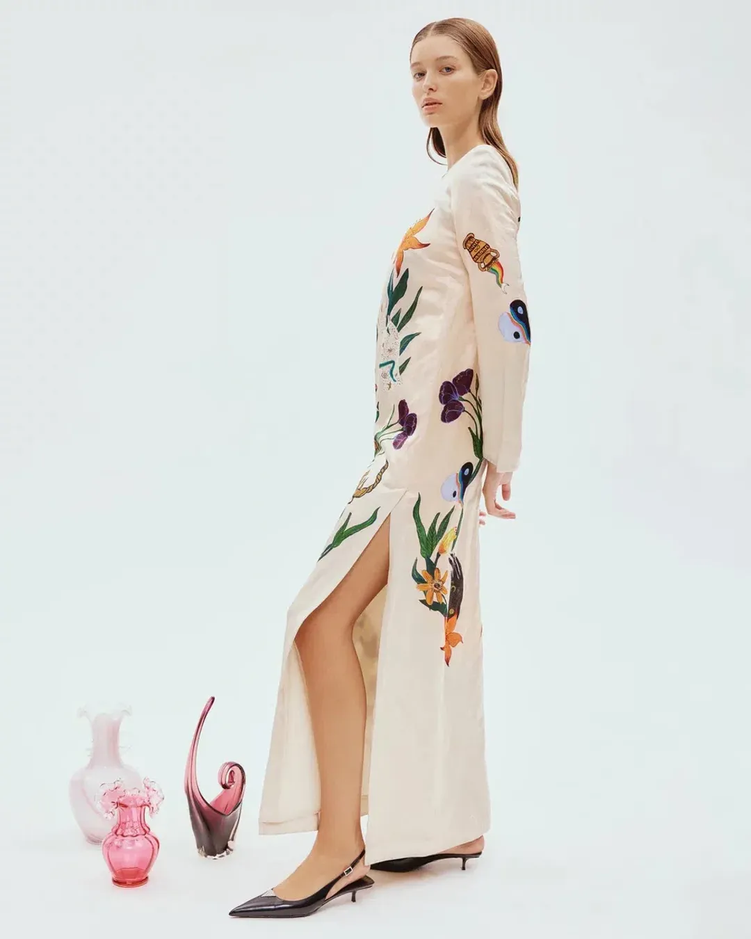 Alemais Zelda Midi Dress Champagne Multi Size AU 14 for rent on The Volte - main image