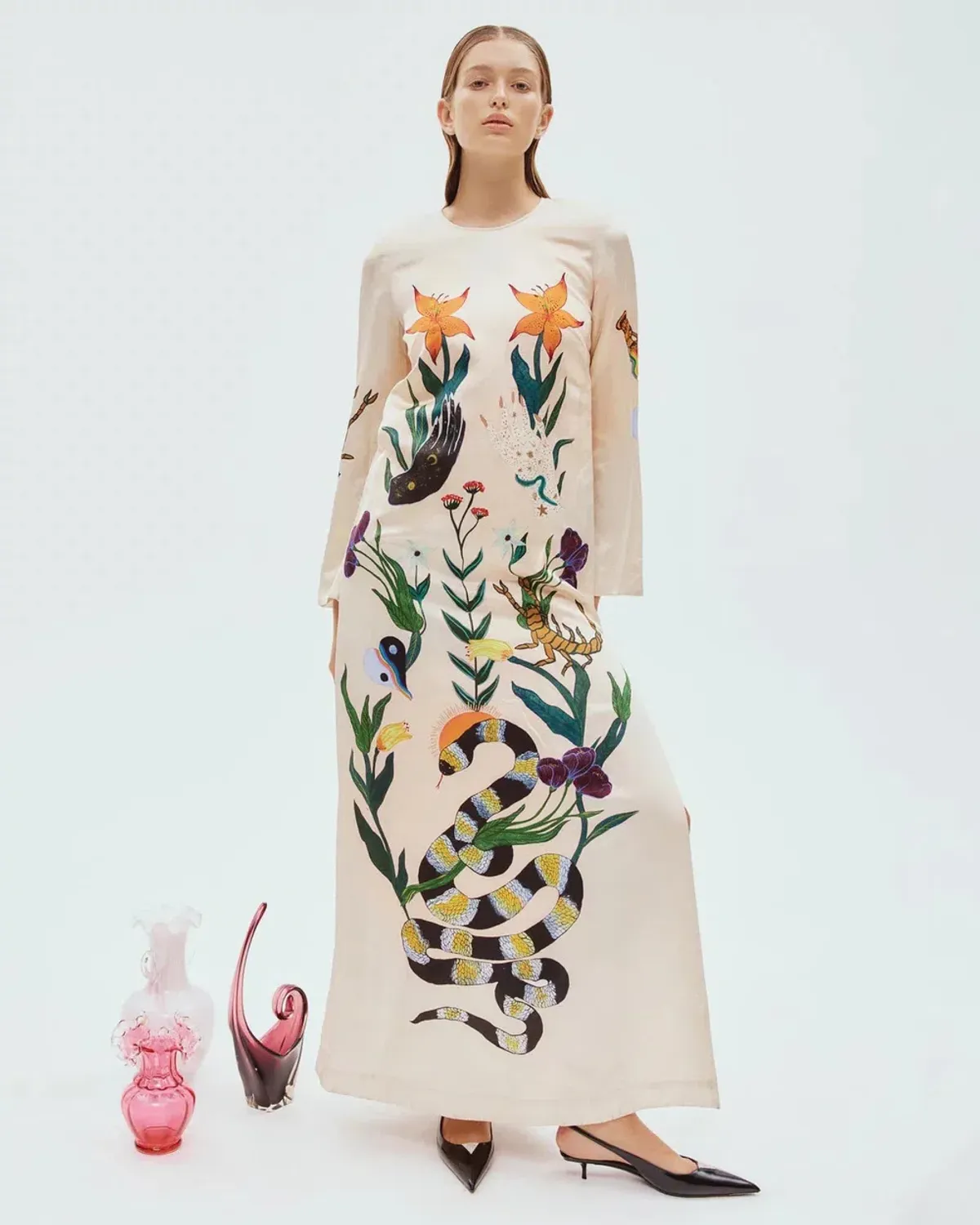 Alemais Zelda Midi Dress Champagne Multi Size AU 14 for rent on The Volte - main image