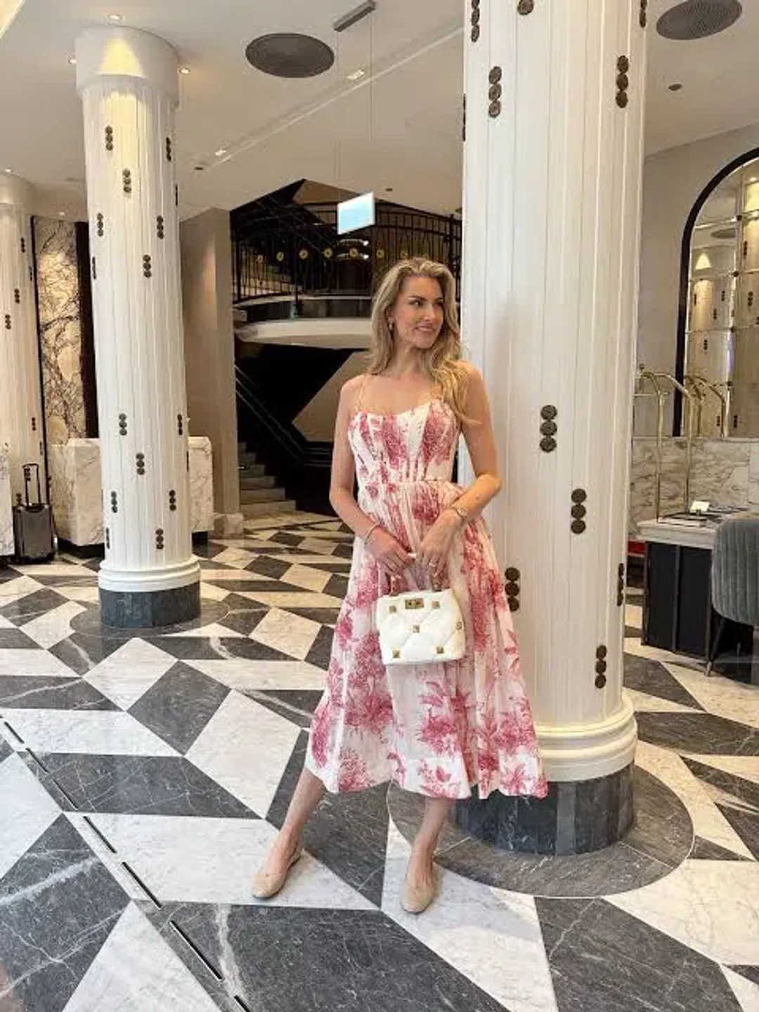 Zimmermann Waverly Corset Midi Dress in Pink Palm Size 1 / AU 10 for rent on The Volte - main image