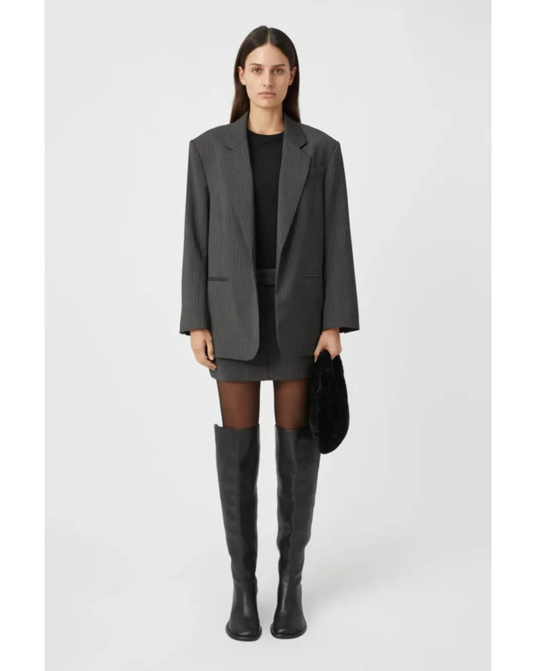 Camilla and Marc Brancusi Blazer and Mini Skirt Set in Charcoal Pinstripe Size AU 6 for rent on The Volte - main image