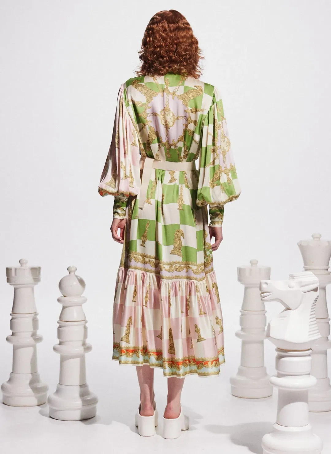 Alemais Checkmate Silk Midi Shirtdress Multi Size 16 for rent on The Volte - main image