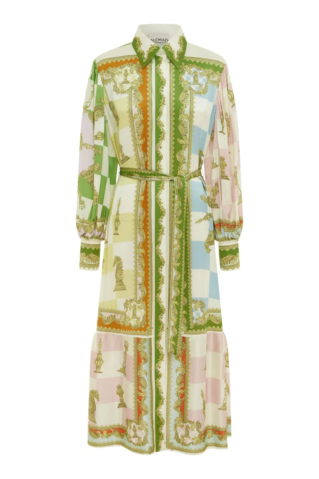 Alemais Checkmate Silk Midi Shirtdress Multi Size 16 for rent on The Volte - main image