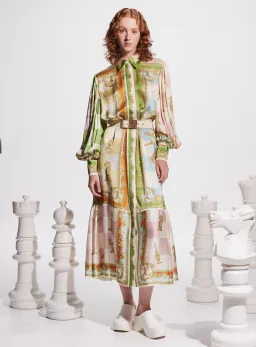 Alemais Checkmate Silk Midi Shirtdress Multi Size 16 for rent on The Volte - image 1