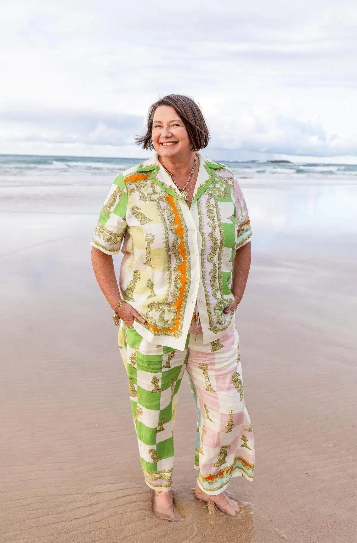Alemais Checkmate Linen Shirt and Pants Set Multi Size 14 for rent on The Volte - main image