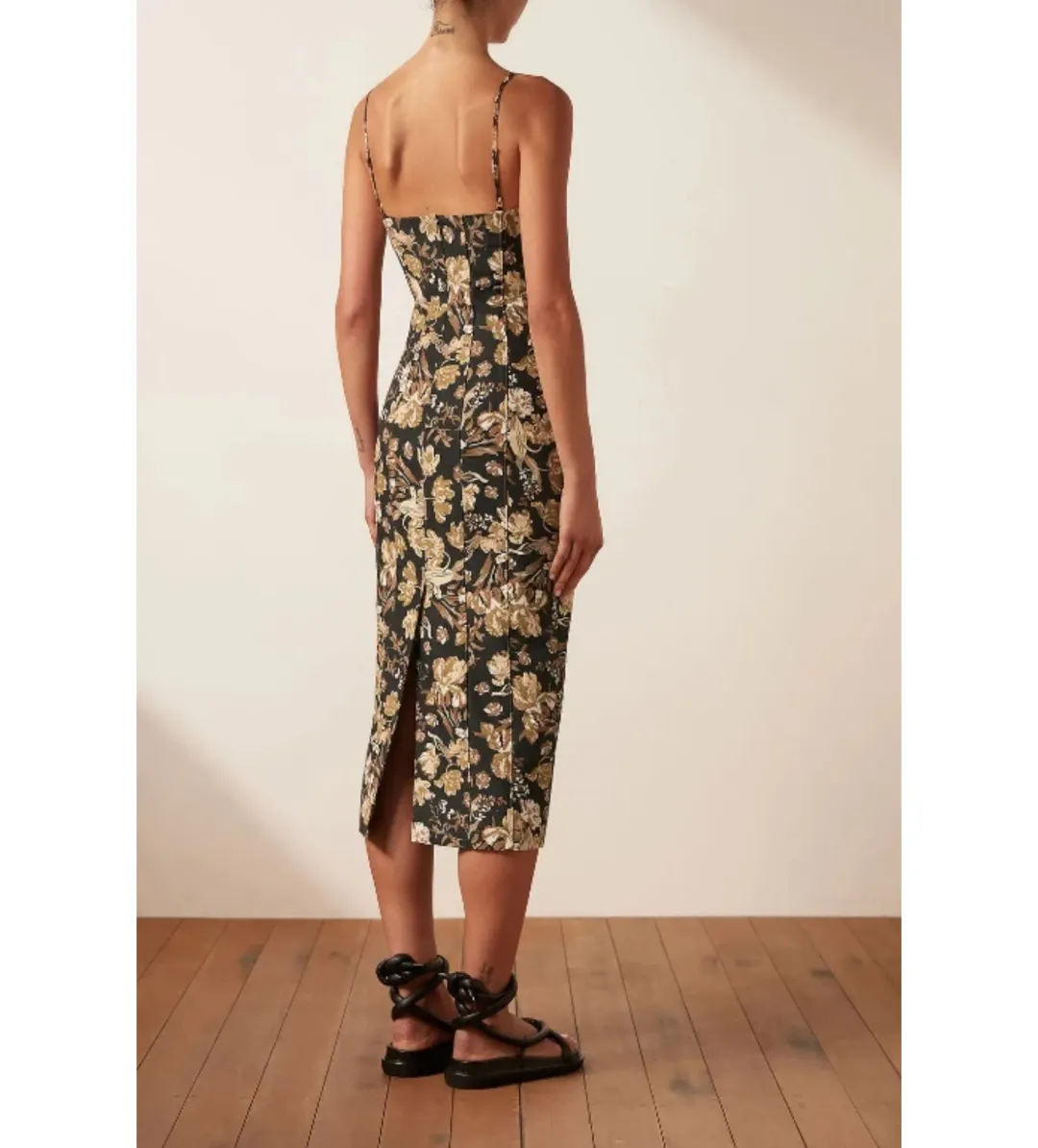 Shona Joy Palermo Linen Fitted Midi Dress Multi Floral Size 10 for rent on The Volte - main image