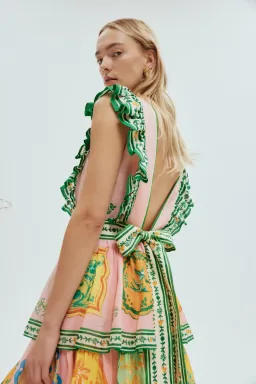 Alemais Porcelain Frill Midi Dress Multi Print Size 16 for rent on The Volte - image 3