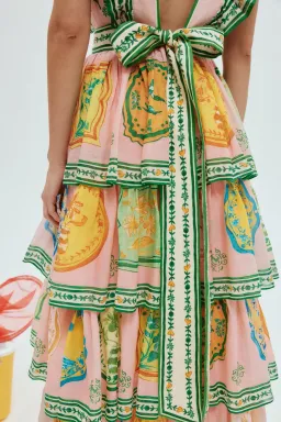 Alemais Porcelain Frill Midi Dress Multi Print Size 16 for rent on The Volte - image 4