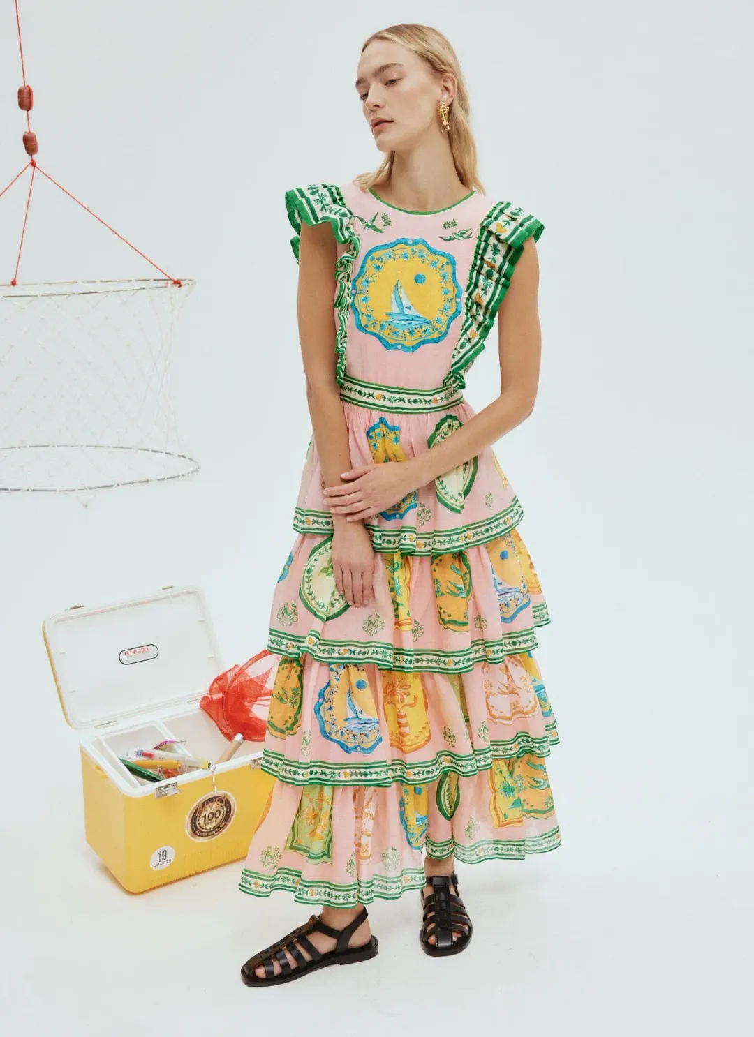 Alemais Porcelain Frill Midi Dress Multi Print Size 16 for rent on The Volte - main image