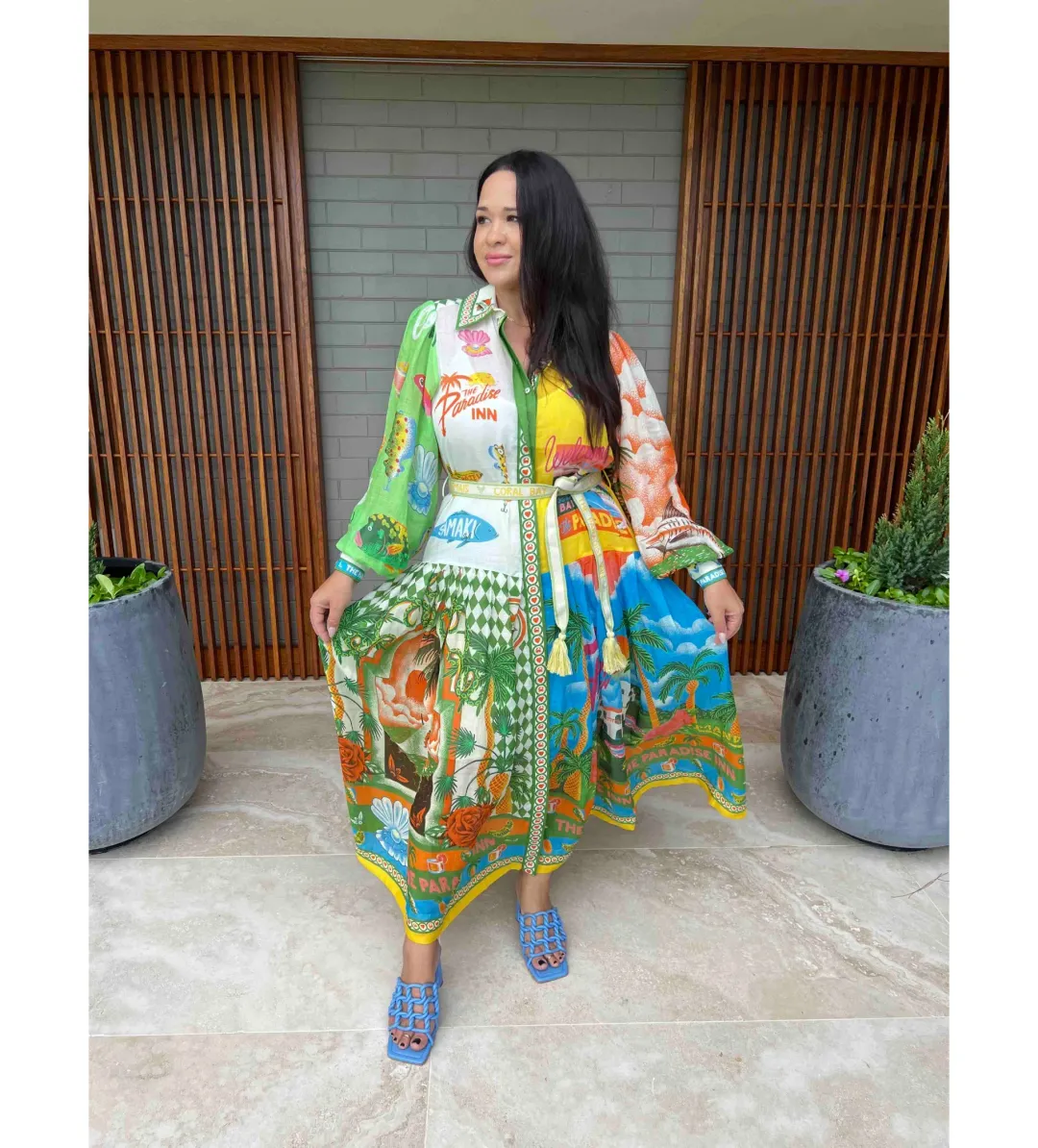 Alemais Paradiso Midi Shirtdress Multi Print Size 14  for rent on The Volte - main image