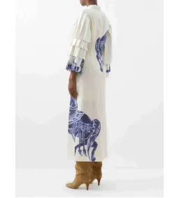 Alemais Blue Rider Pleat Sleeve Midi Dress Cream Print Size 14 for rent on The Volte - image 3