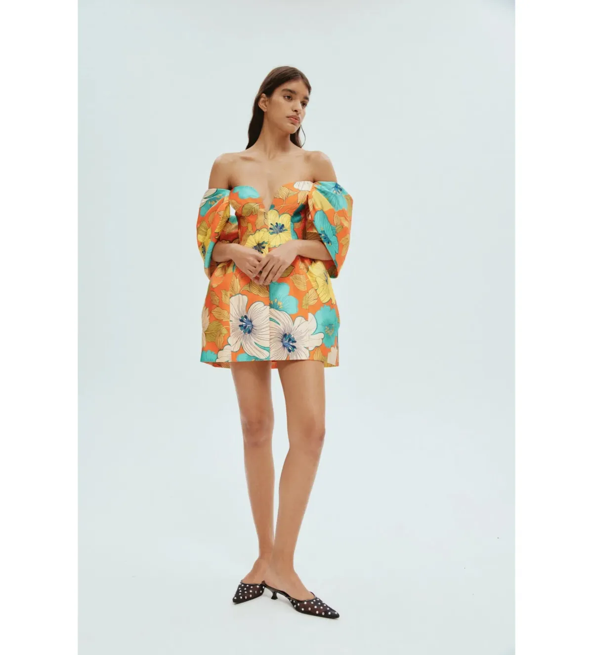 Alemais Piato Sculpt Mini Dress Marigold Multi Floral Size 14 for rent on The Volte - main image