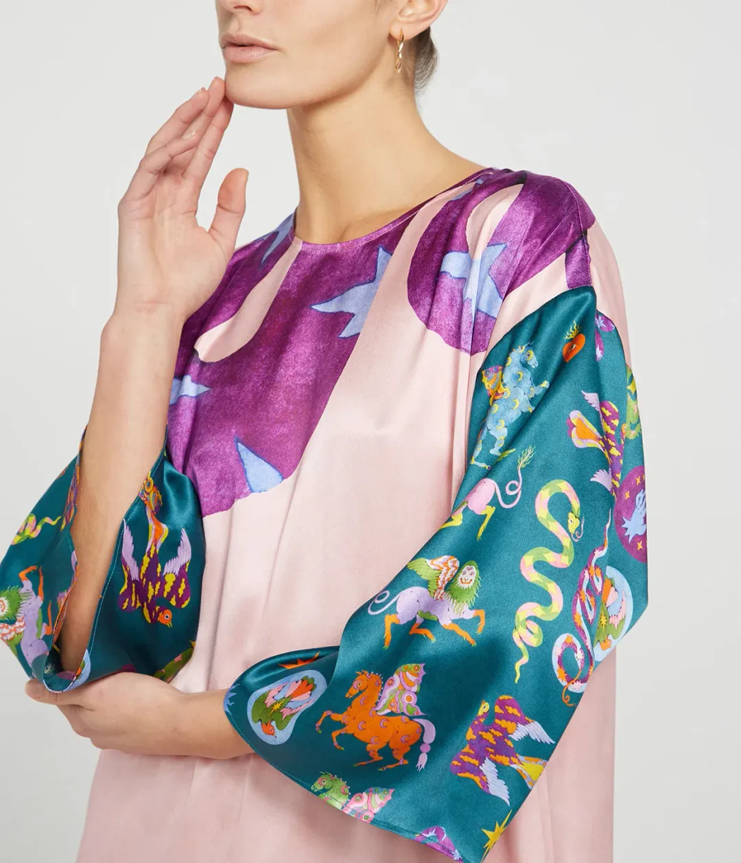 Alemais Superhero Silk Satin Midi Dress Multi Print Size 16 for rent on The Volte - main image