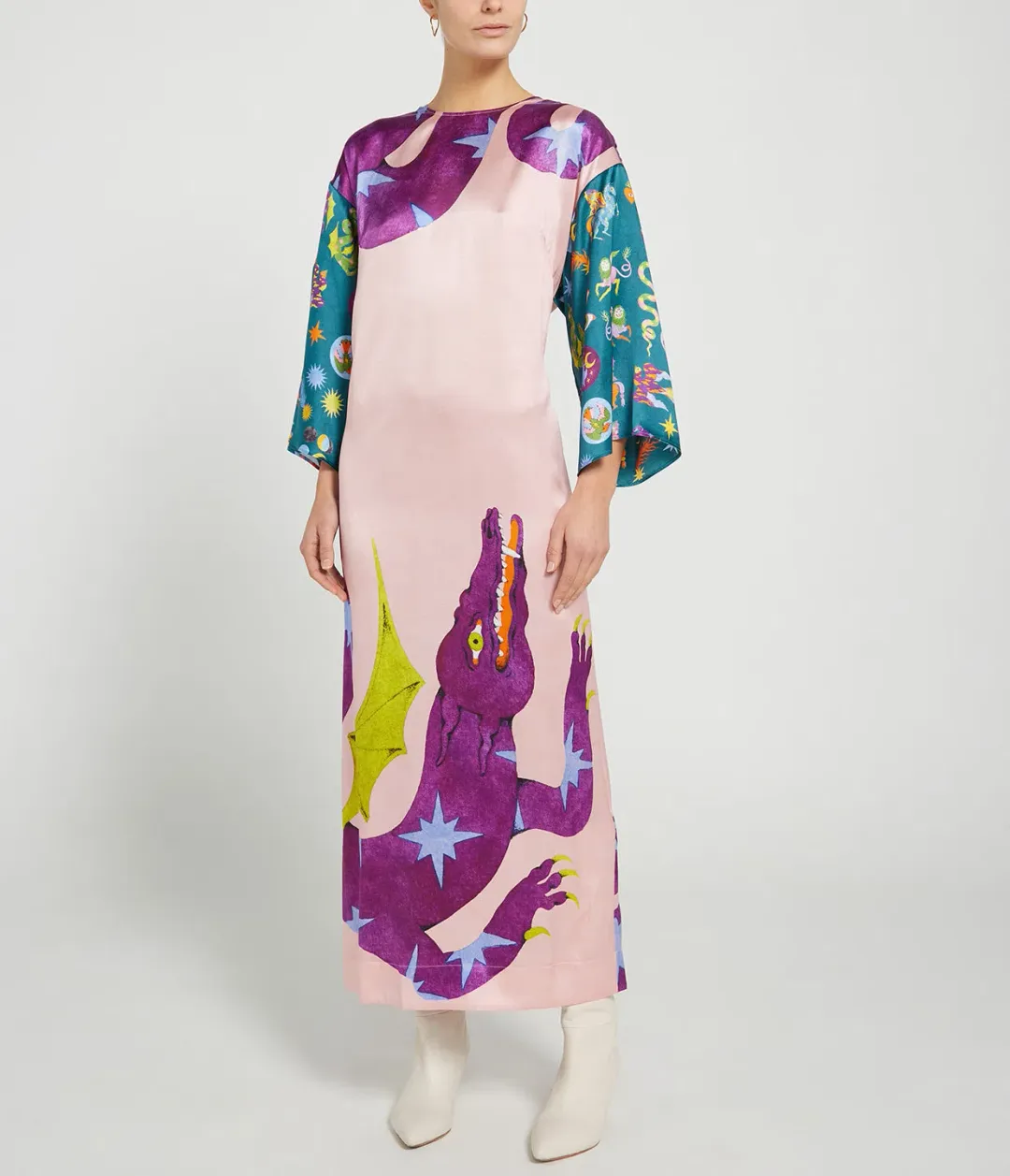 Alemais Superhero Silk Satin Midi Dress Multi Print Size 16 for rent on The Volte - main image