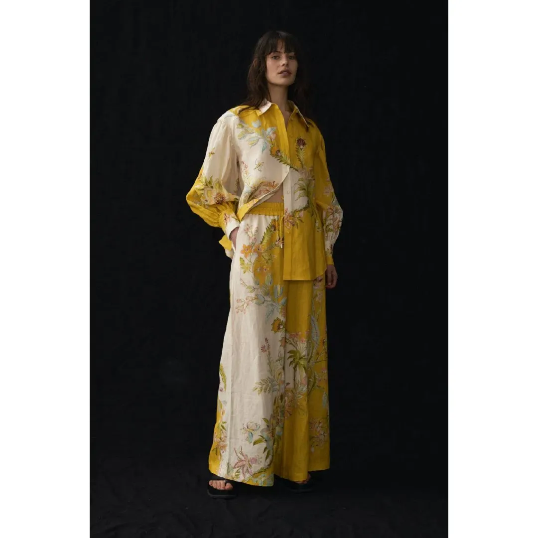 Alemais Ira Linen Shirt and Pants Set in Lemon Cream Floral Size 16 for rent on The Volte - main image