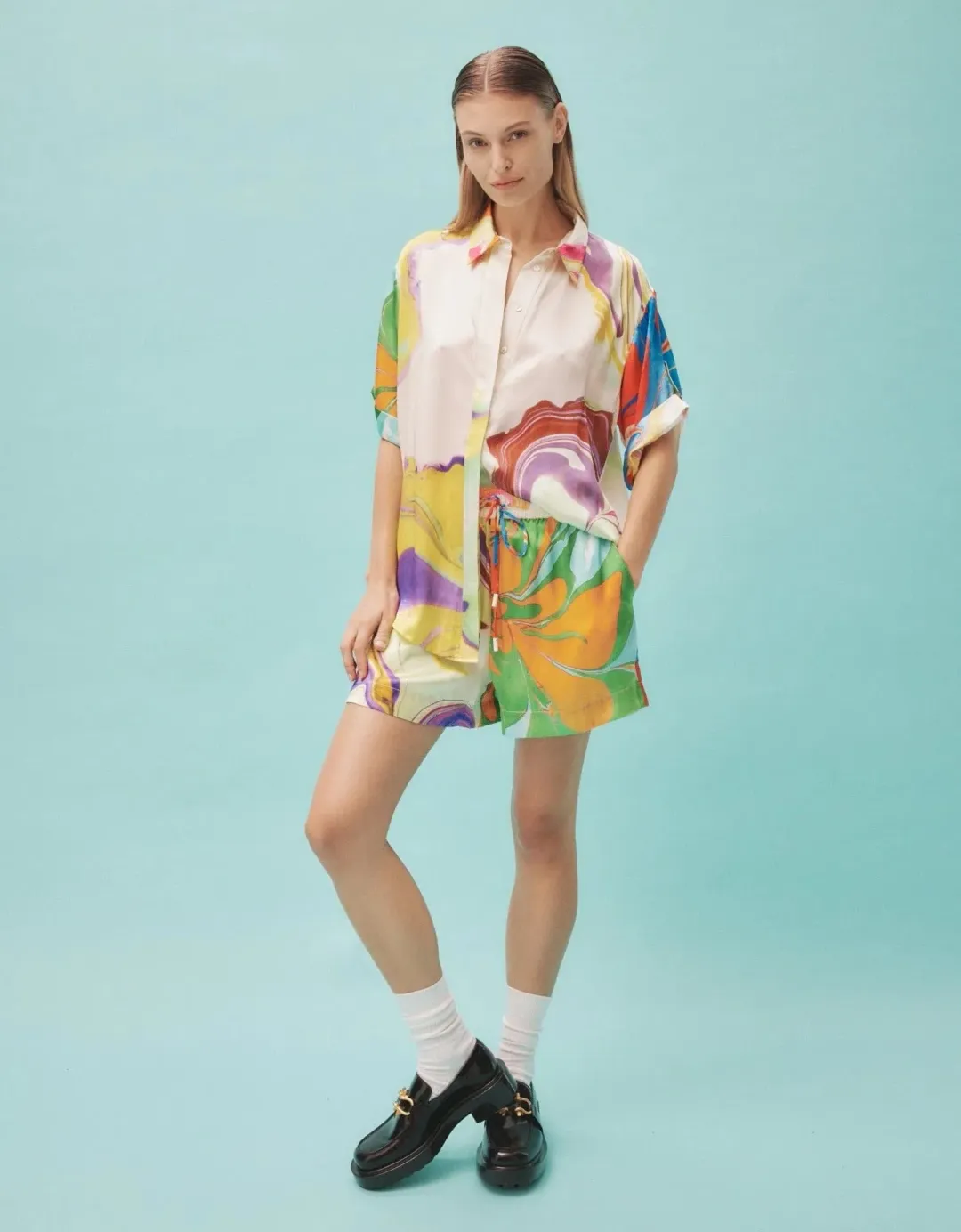 Alemais Luca Silk Shirt and Short Set Multi Size 16 for rent on The Volte - main image