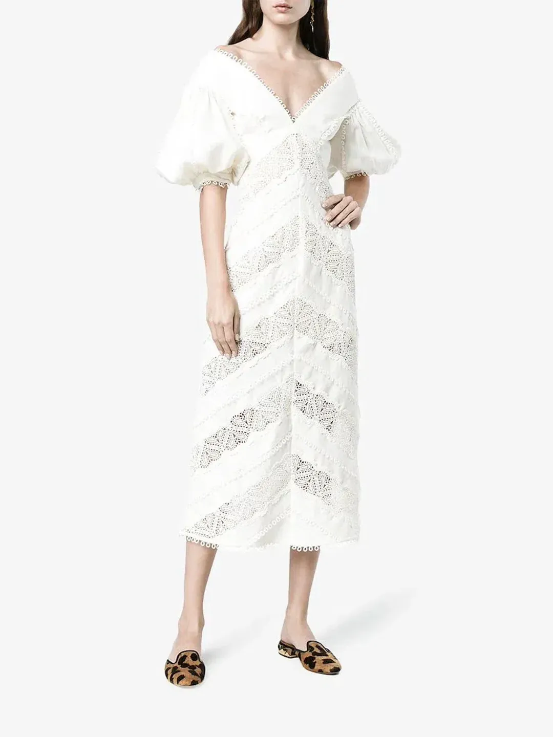 Zimmermann Painted Heart Chevron Midi Dress in White Size 2 / AU 12  for rent on The Volte - main image