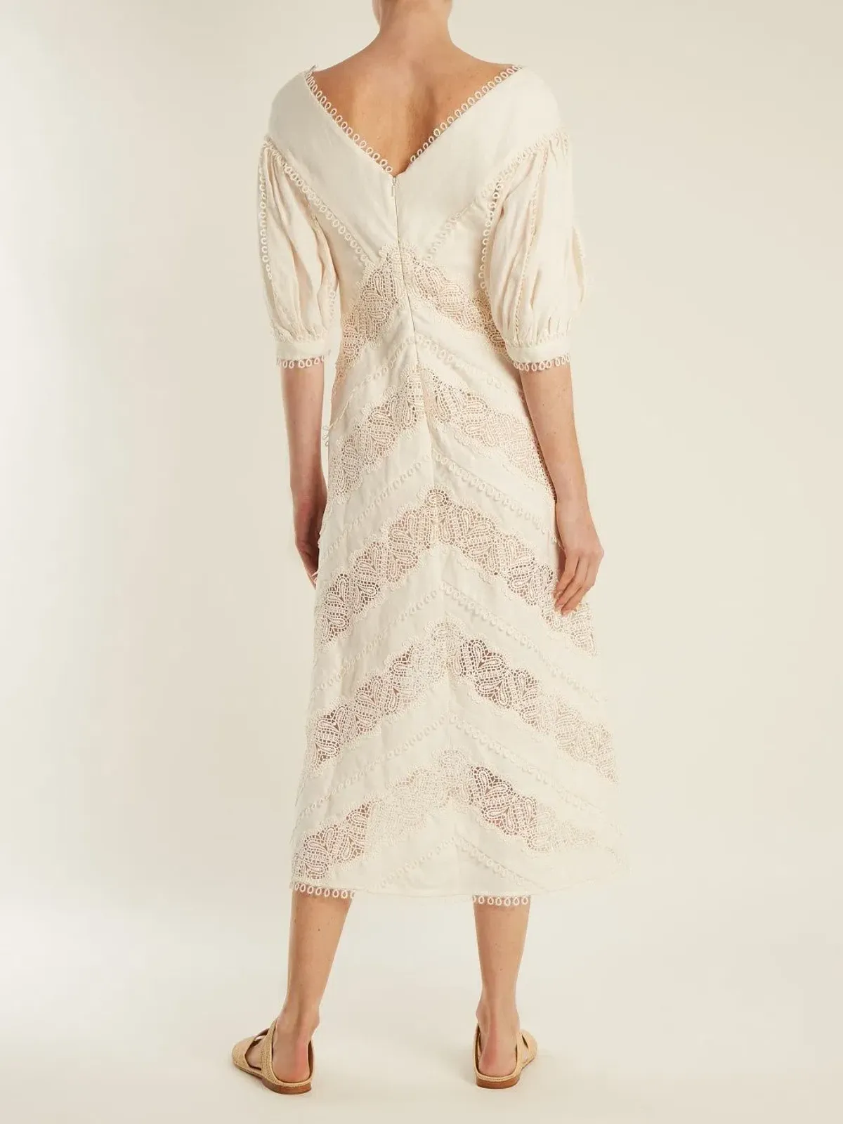 Zimmermann Painted Heart Chevron Midi Dress in White Size 2 / AU 12  for rent on The Volte - main image