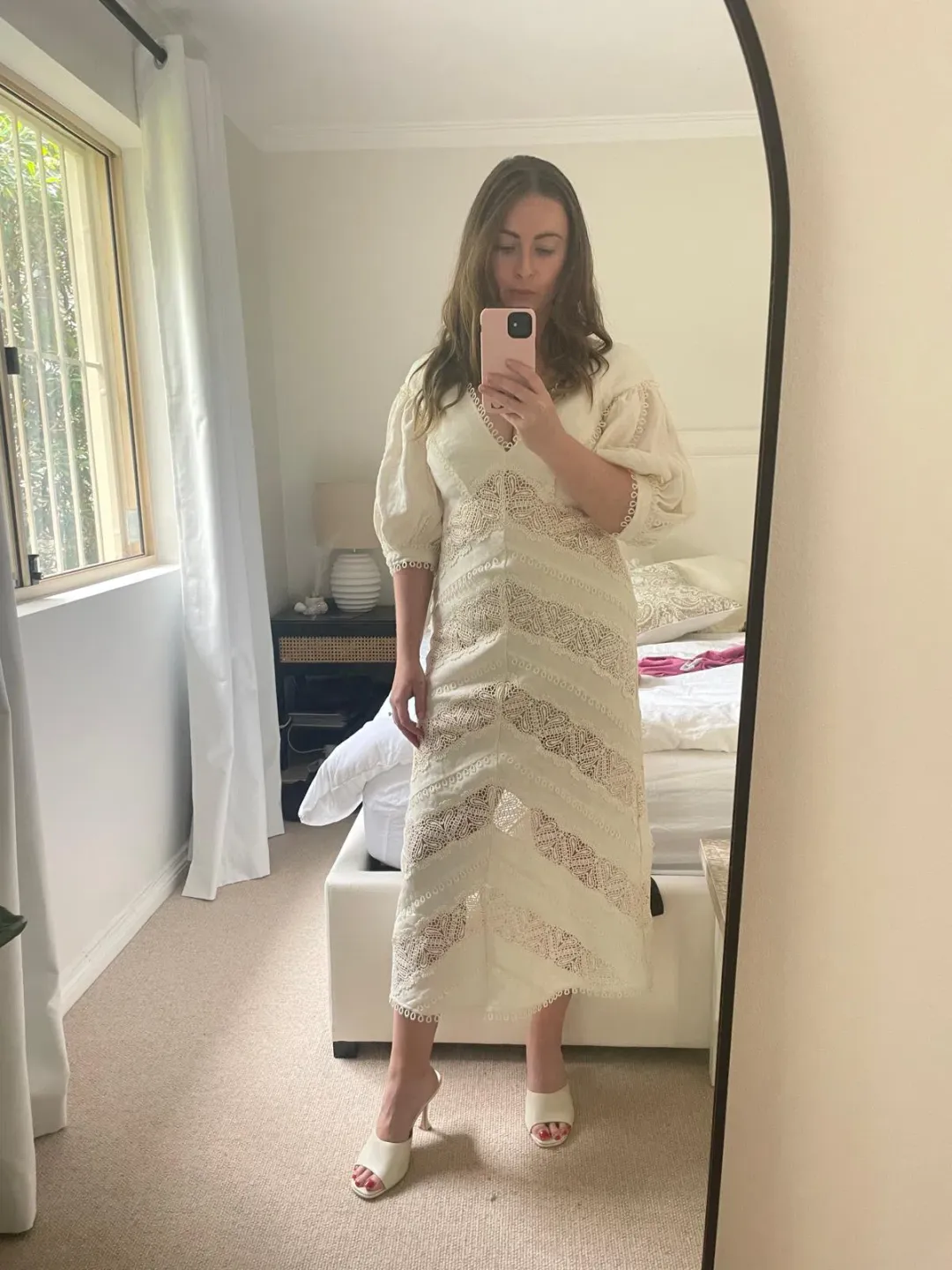Zimmermann Painted Heart Chevron Midi Dress in White Size 2 / AU 12  for rent on The Volte - main image