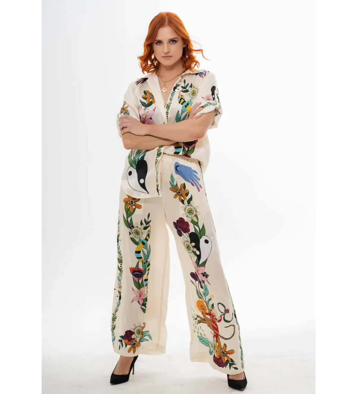 Alemais Meagan Silk Shirt and Pant Set Print Size 16  for rent on The Volte - main image