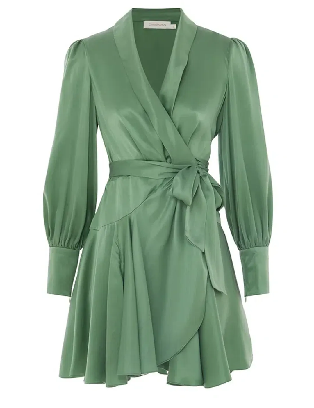 Zimmermann Silk Wrap Mini Dress Matcha Size 0/AU 8 for rent on The Volte - main image
