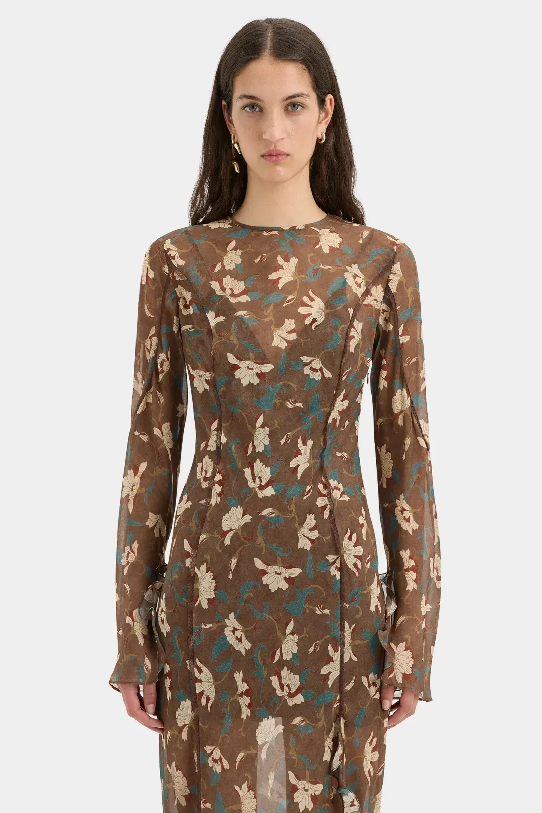 Sir Avellino Cascade Dress in Chocolate Fiore AU12 for rent on The Volte - main image