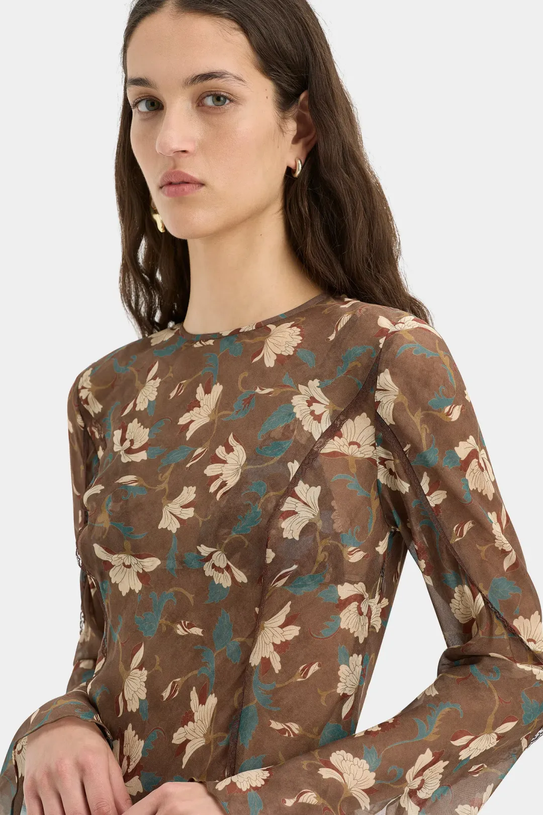 Sir Avellino Cascade Dress in Chocolate Fiore AU12 for rent on The Volte - main image