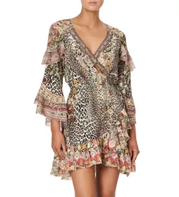 Camilla Anarchy At Annabels Short Wrap Mini Dress With Ruffles Multi Floral Print Size AU 8 for rent on The Volte - image 4