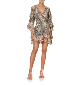 Camilla Anarchy At Annabels Short Wrap Mini Dress With Ruffles Multi Floral Print Size AU 8 for rent on The Volte - image 1
