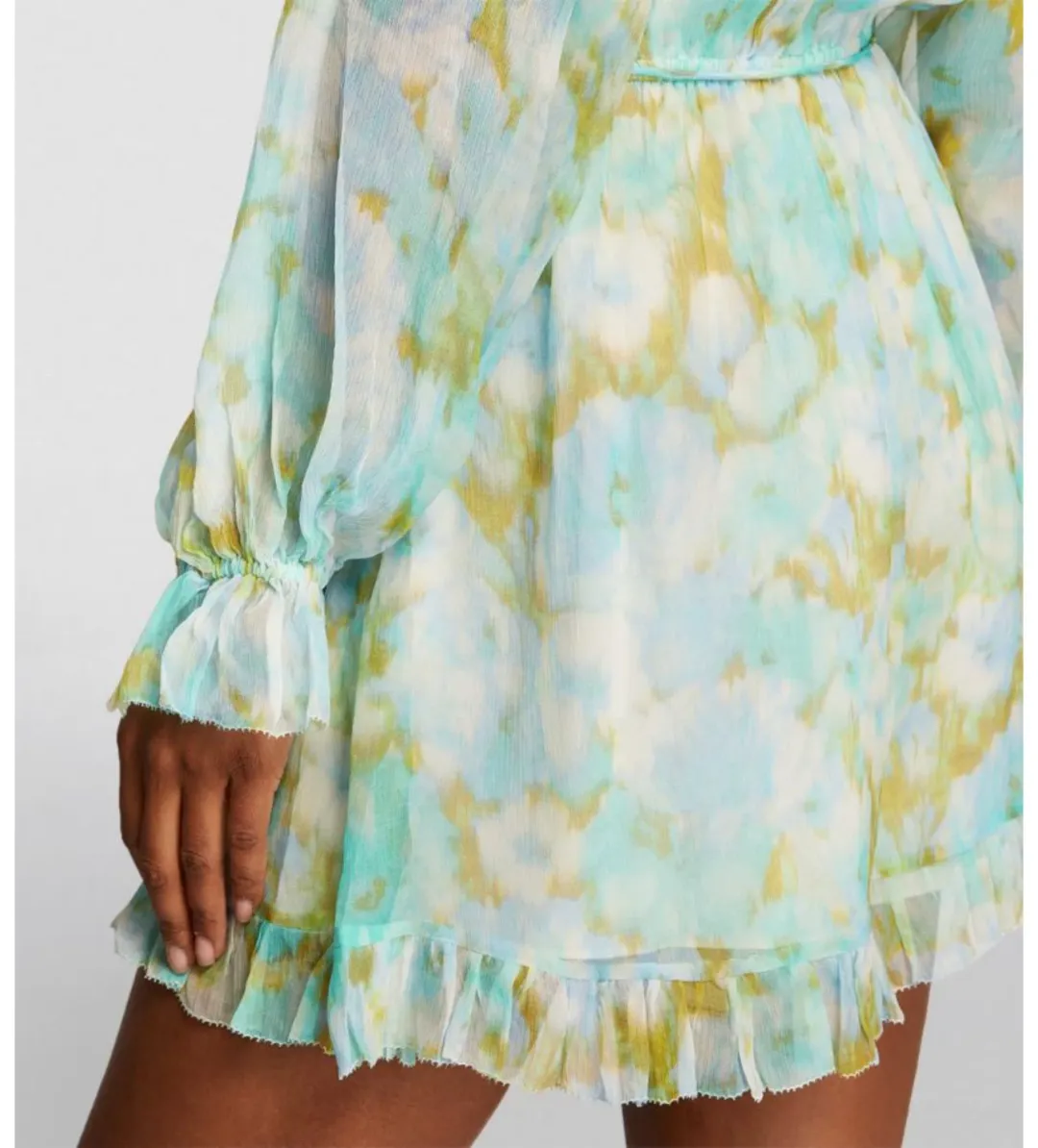 Zimmermann High Tide Flutter Embellished Floral-Print Silk-Crepon Playsuit Green Size 1/AU 8 for rent on The Volte - main image