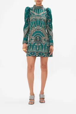 Camilla Puff Sleeve High Neck Mini Dress Green Size 14 for rent on The Volte - image 1