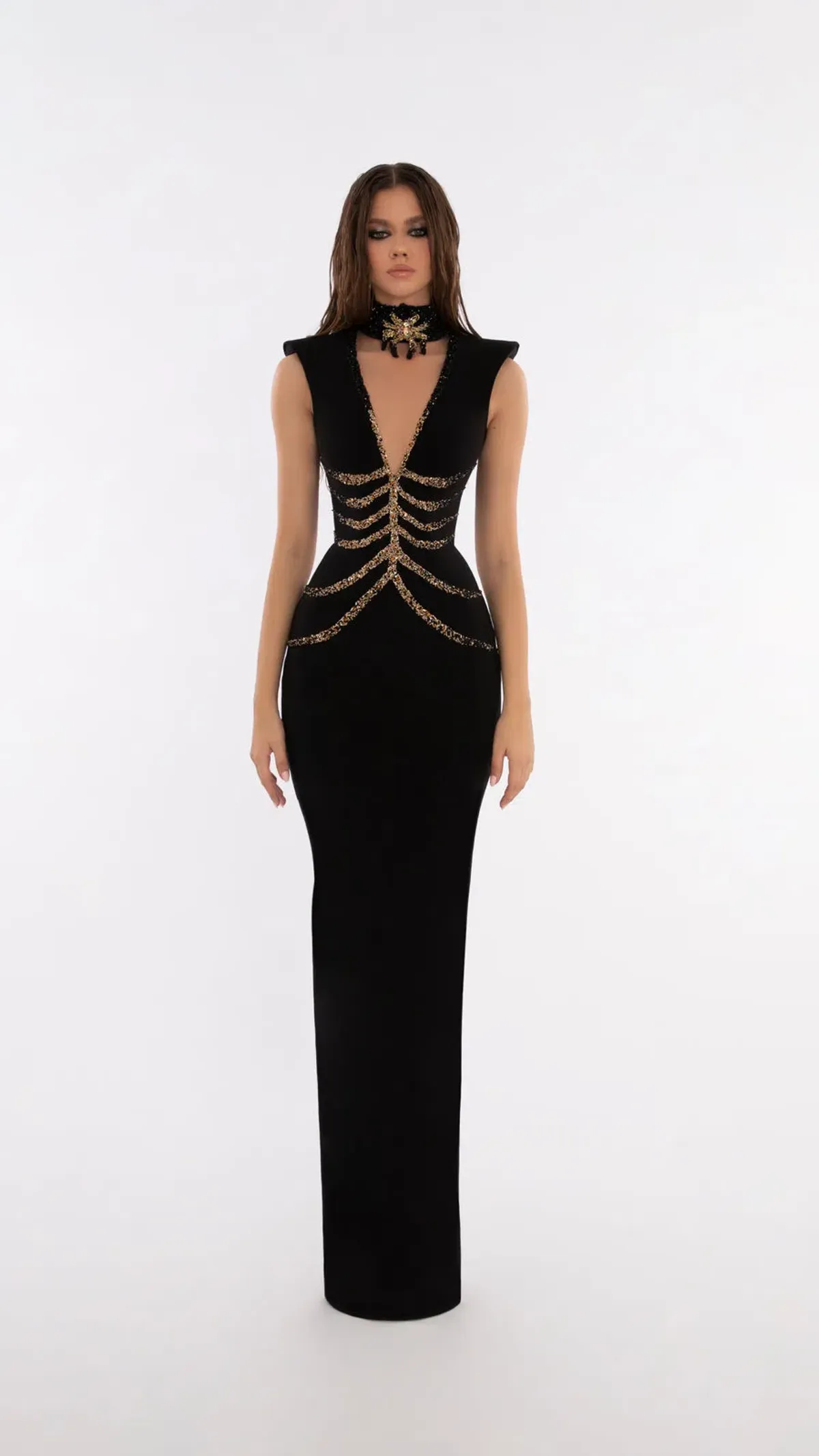 Albina Dayla Halter Neck Spider Dress Black Size 12 for rent on The Volte - main image