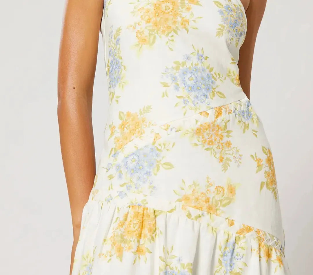 Ravello One Shoulder Dress, Winona, Cream Floral Size S 8 for rent on The Volte - main image