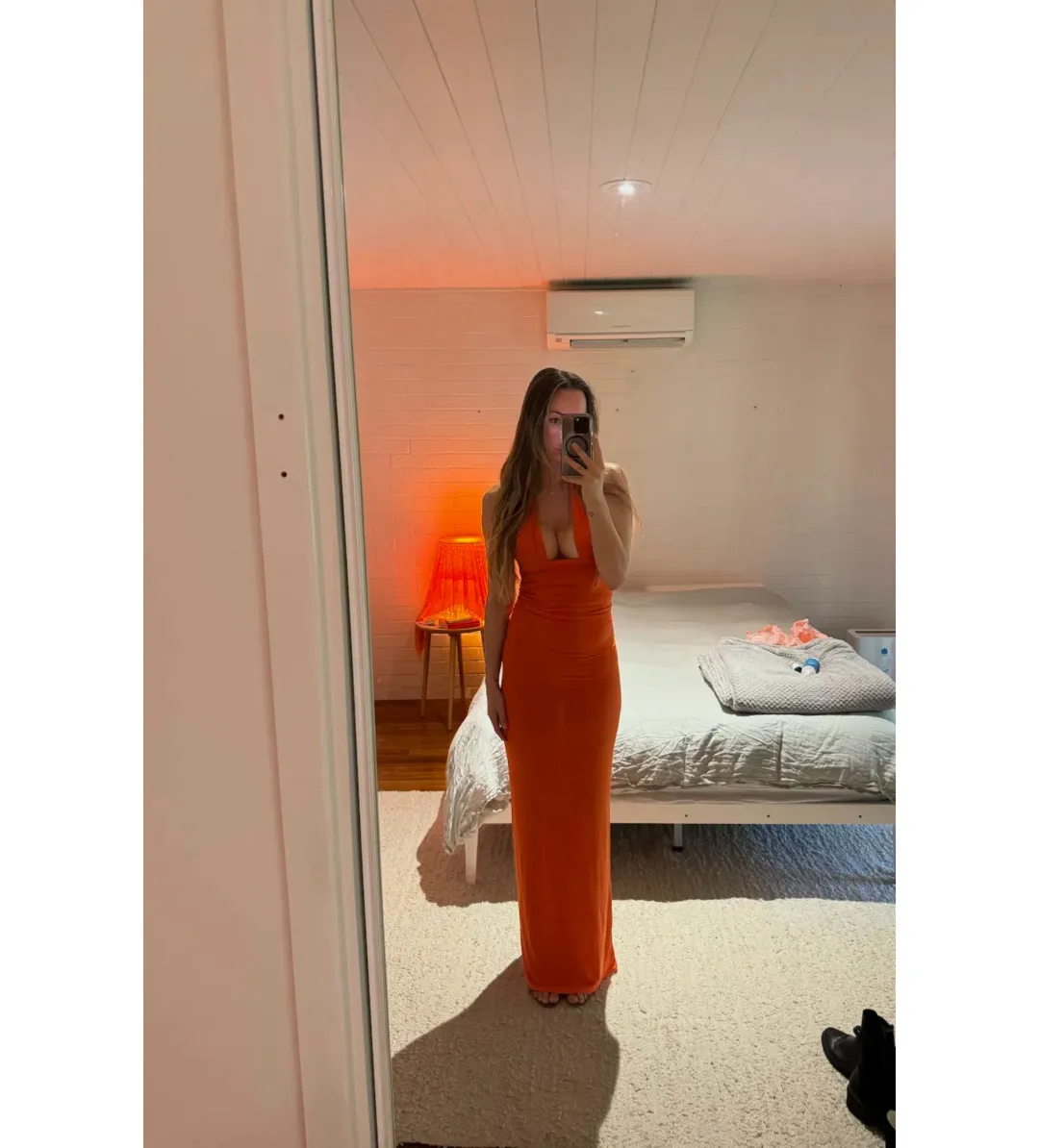 Deconduarte Astor Maxi Dress in Power Mesh/Tangerine Size AU 8 for rent on The Volte - main image